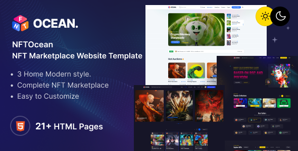 NFTOcean – NFT Marketplace Website Template + Light & Dark