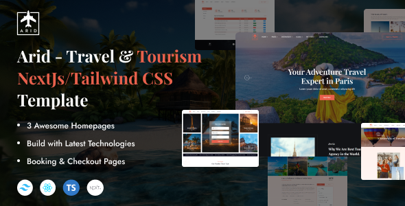 Arid – Travel & Tourism NextJs/Tailwind CSS Template