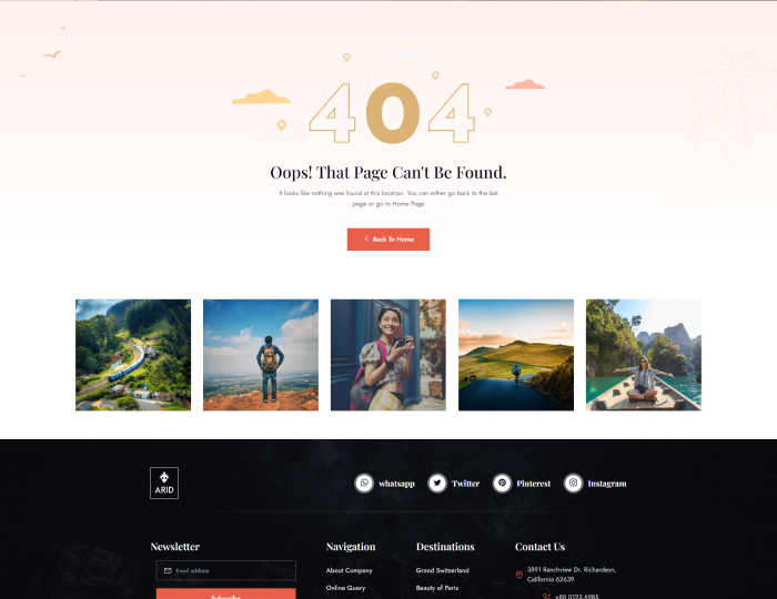 Arid – Travel & Tourism HTML/Tailwind CSS Template