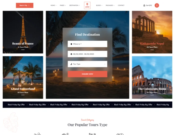 Arid – Travel & Tourism HTML/Tailwind CSS Template