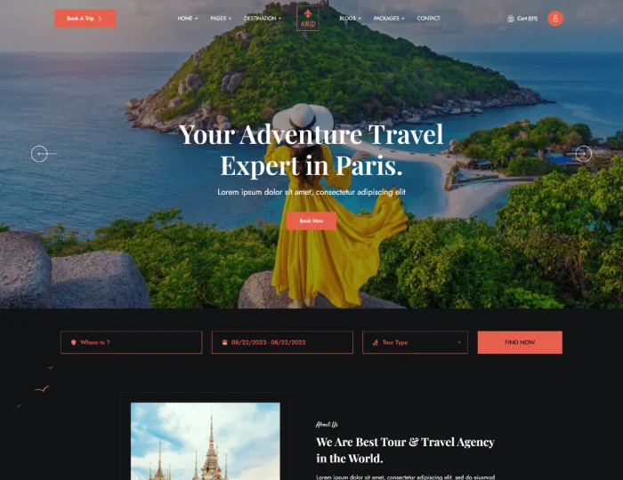 Arid – Travel & Tourism HTML/Tailwind CSS Template