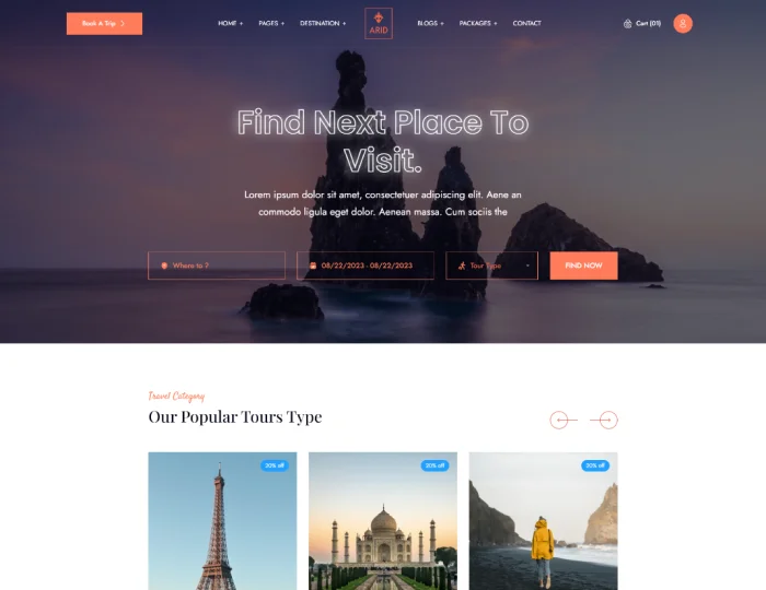 Arid – Travel & Tourism HTML/Tailwind CSS Template