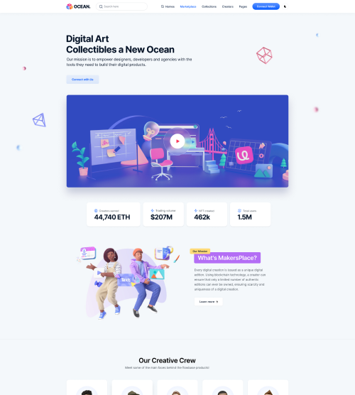 NFTOcean – NFT Marketplace Website Template + Light & Dark