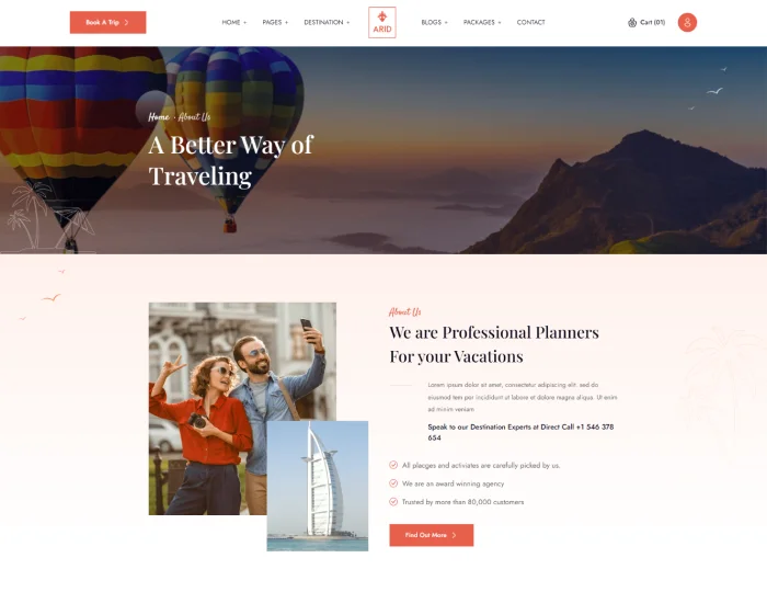 Arid – Travel & Tourism HTML/Tailwind CSS Template