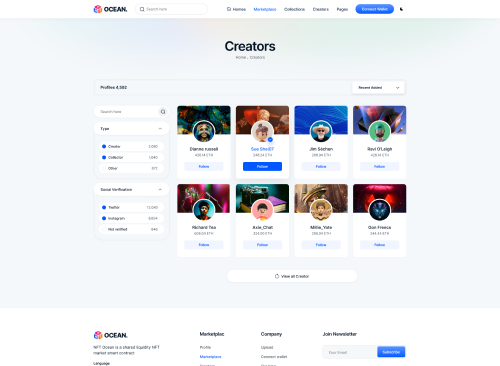 NFTOcean – NFT Marketplace Website Template + Light & Dark