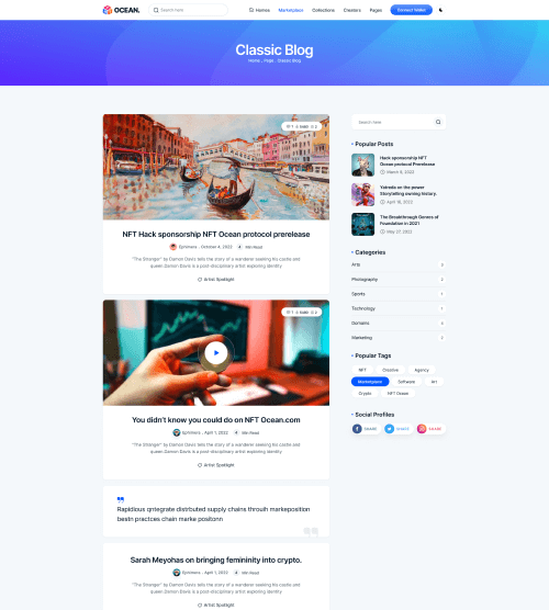 NFTOcean – NFT Marketplace Website Template + Light & Dark
