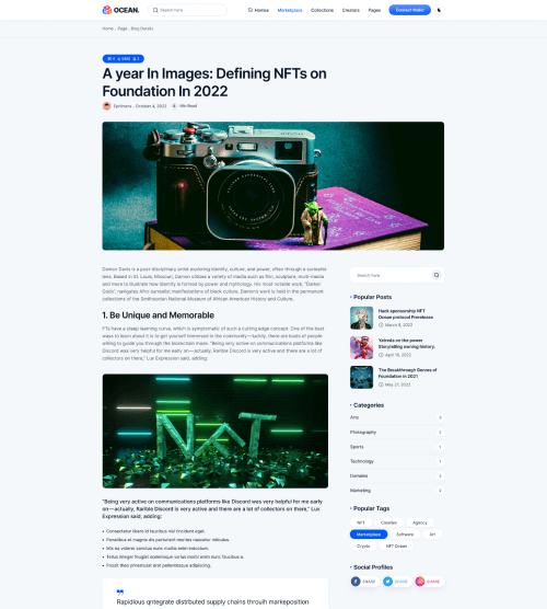NFTOcean – NFT Marketplace Website Template + Light & Dark
