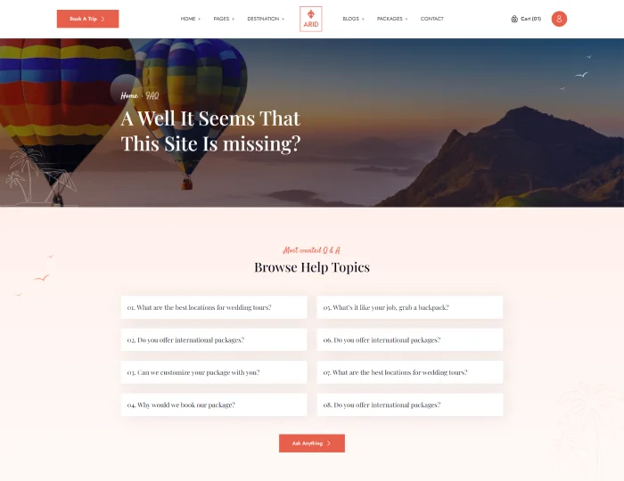 Arid – Travel & Tourism HTML/Tailwind CSS Template