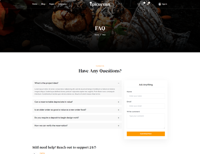 Epicurean – Food & Restaurant Elementor WordPress Theme