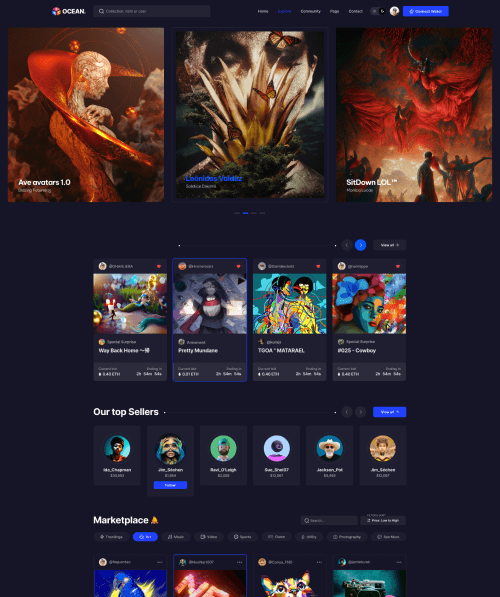 NFTOcean – NFT Marketplace Website Template + Light & Dark