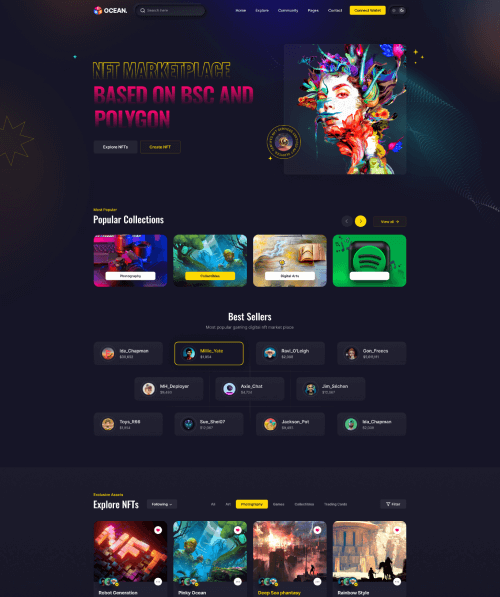 NFTOcean – NFT Marketplace Website Template + Light & Dark