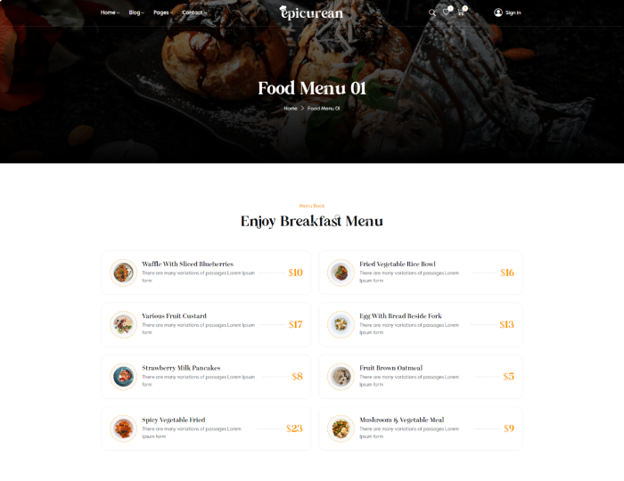 Epicurean – Food & Restaurant Elementor WordPress Theme