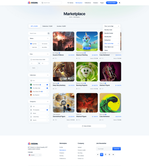 NFTOcean – NFT Marketplace Website Template + Light & Dark