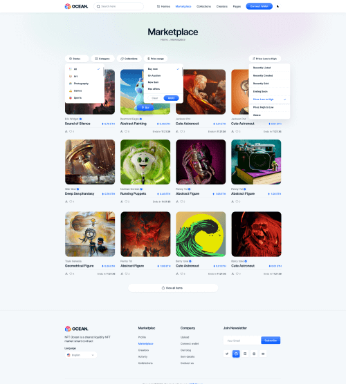 NFTOcean – NFT Marketplace Website Template + Light & Dark