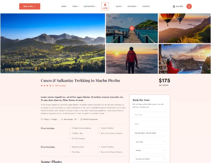 Arid – Travel & Tourism HTML/Tailwind CSS Template