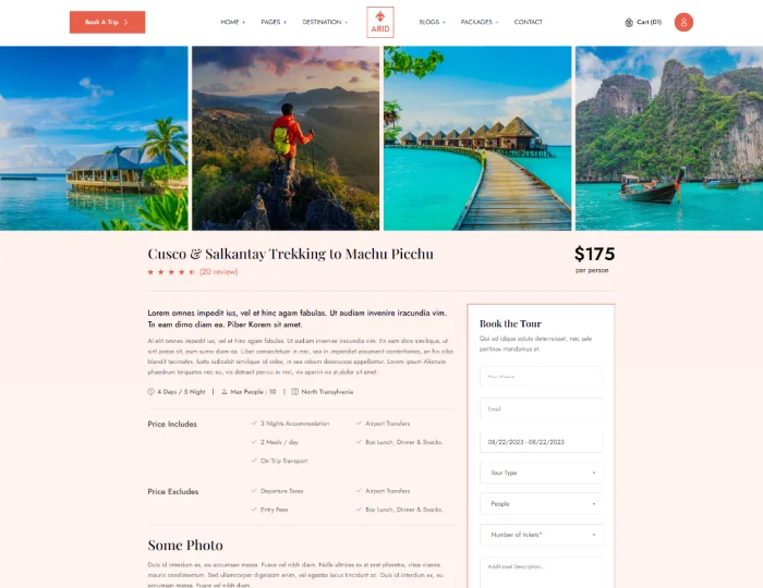 Arid – Travel & Tourism HTML/Tailwind CSS Template