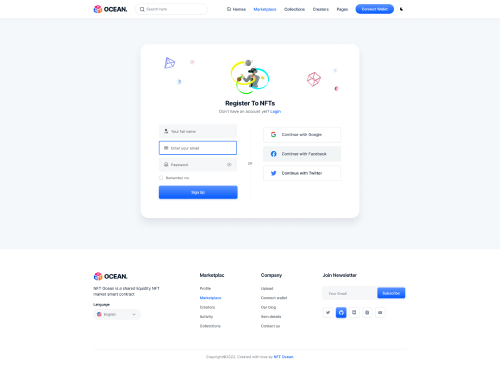 NFTOcean – NFT Marketplace Website Template + Light & Dark